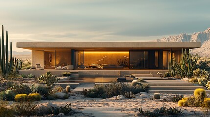 Stunning desert adobe house with warm lights high resolution picture