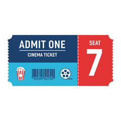 Colorful Cinema Ticket with Admit One and Seat 7
