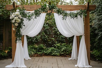 Stunning outdoor wedding arch with natural greenery high resolution picture