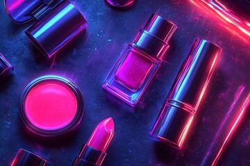 Stylish neon makeup kit with powder high resolution picture