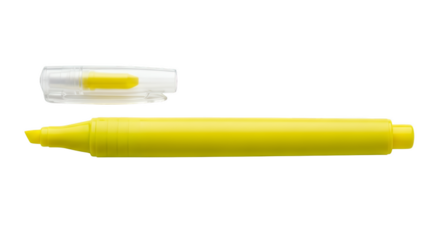 Yellow Highlighter: An isolated close-up shot of a yellow highlighter, showcasing its design and functionality. The image captures the simplicity and utility of this everyday office supply.