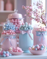 Sweet display jars with pastel candy treats high resolution picture