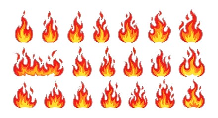 Set of flame icons isolated on white background