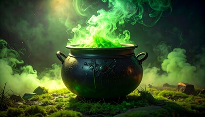 Halloween Witch's Cauldron with Green Smoke potion