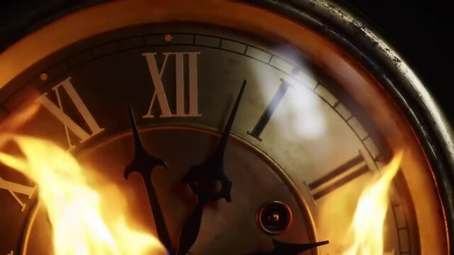 Burning clock face time concept