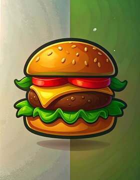 Juicy burger illustration, cartoon style