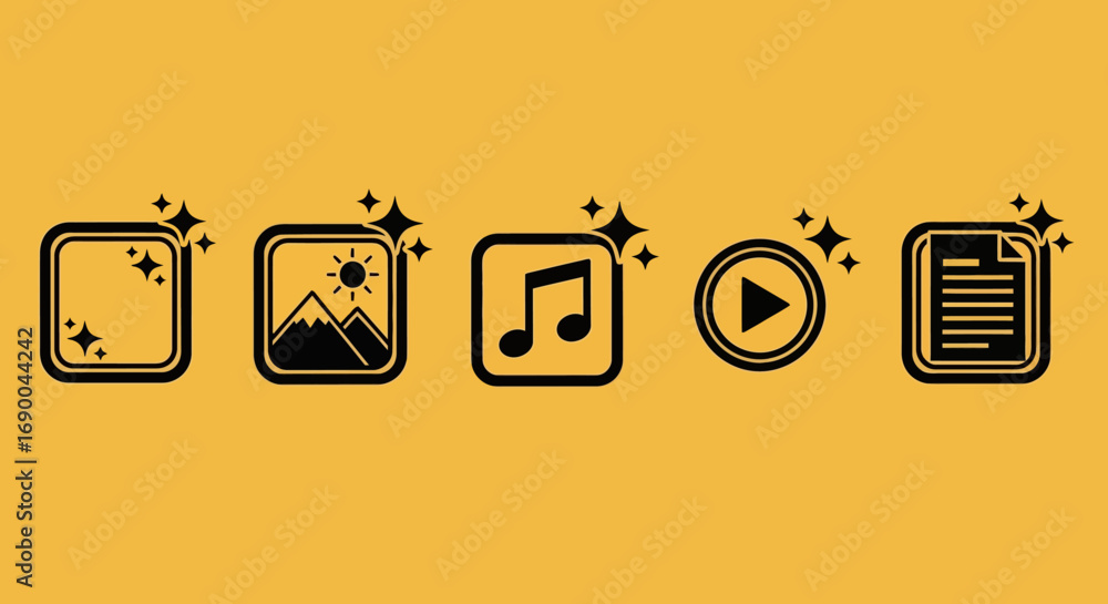 Fototapete outline sparkling media file type application interface line icon set