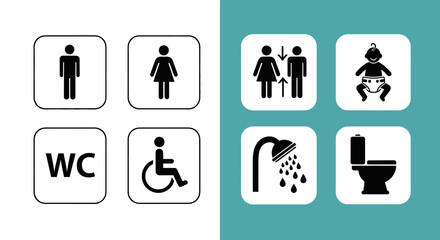 Minimalist Pictogram Public Restroom and Hygiene Facility Sign Symbol Icon Set