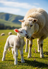 Obraz premium Cute baby lamb images, green grass 