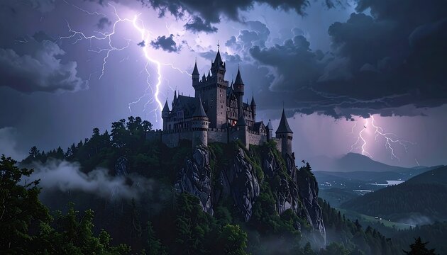Halloween Castle: Stormy Night Gothic Fantasy lightning