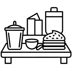 Minimalist Breakfast on Table Icon Clean Line Art Vector for Kitchen & Food Design