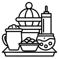 Minimalist Breakfast on Table Icon Clean Line Art Vector for Kitchen & Food Design