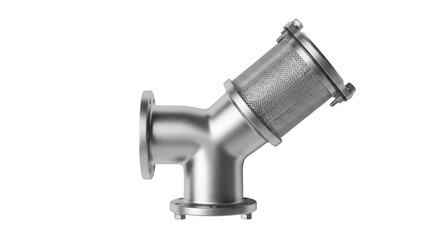 Industrial Y-Strainer: A detailed view of a pristine stainless steel Y-strainer, highlighting its durable construction and functionality. Perfect for industrial applications.