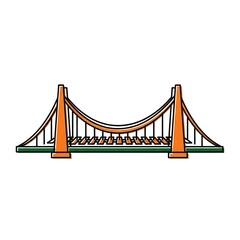 Fototapeta premium Iconic orange suspension bridge structure symbolizing connection, engineering marvel, and urban transit, perfect for cityscapes and infrastructure projects