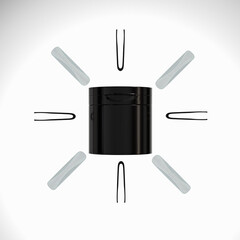 Black Plastic cylindrical cosmetic Jars With Tweezers mockup, facial toner cotton pads packaging, Wide Mouth Cream jar with Flip Cap, soaking toner pad container, korean beauty skincare product