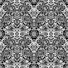 Intricate black and white floral pattern with detailed botanical elements design, seamless pattern, royalty stock.