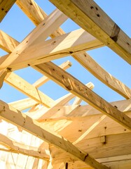 Wooden roof structure under construction