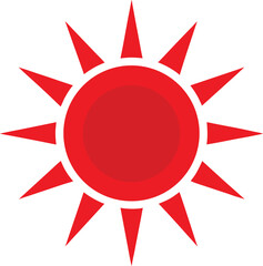 Vibrant red sun icon with sharp rays symbolizing energy power and warmth transparent background