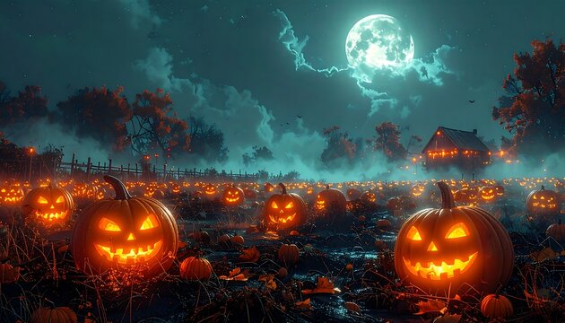 Spooky Halloween Pumpkin Patch Under the Moon jack-o-lantern