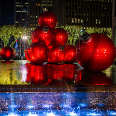 NYC Christmas decorations. New York City and New Year. Manhattan downtown in winter. Christmas and New York City skyline. Winter in Manhattan in USA.
