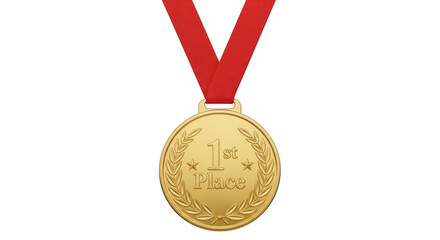Gold medal award with red ribbon isolated on transparent background