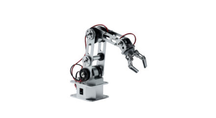 Mechanical Marvel: An industrial robot arm stands as a testament to technological advancement, showcasing intricate design, precise engineering, and innovative functionality.