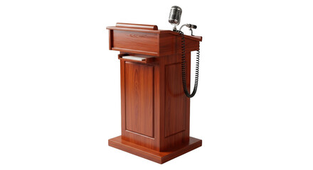 Wooden podium with microphone isolated on transparent background
