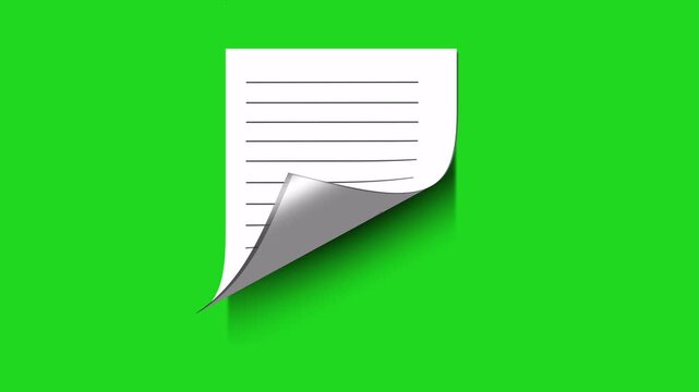 Motion graphic animation of writing paper sheets blown away by the wind one by one, unfolding on a green screen background, perfect for video editing, compositing, and creative visual effects