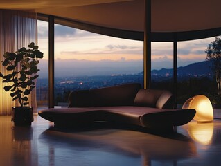 Fototapeta premium A living room with a couch and a plant