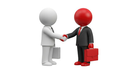 Two 3d figures shaking hands isolated on transparent background