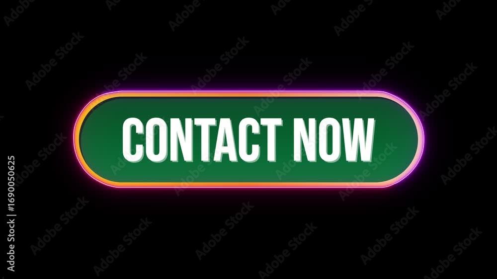 Poster contact now, button click animation with computer mouse cursor and luxury neon glow colorful border 