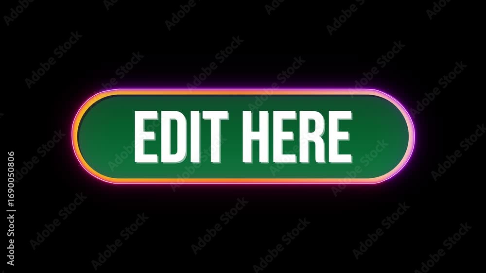 Poster edit here, button click animation with computer mouse cursor and luxury neon glow colorful border on