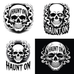 Skull smoke text graphic black and white