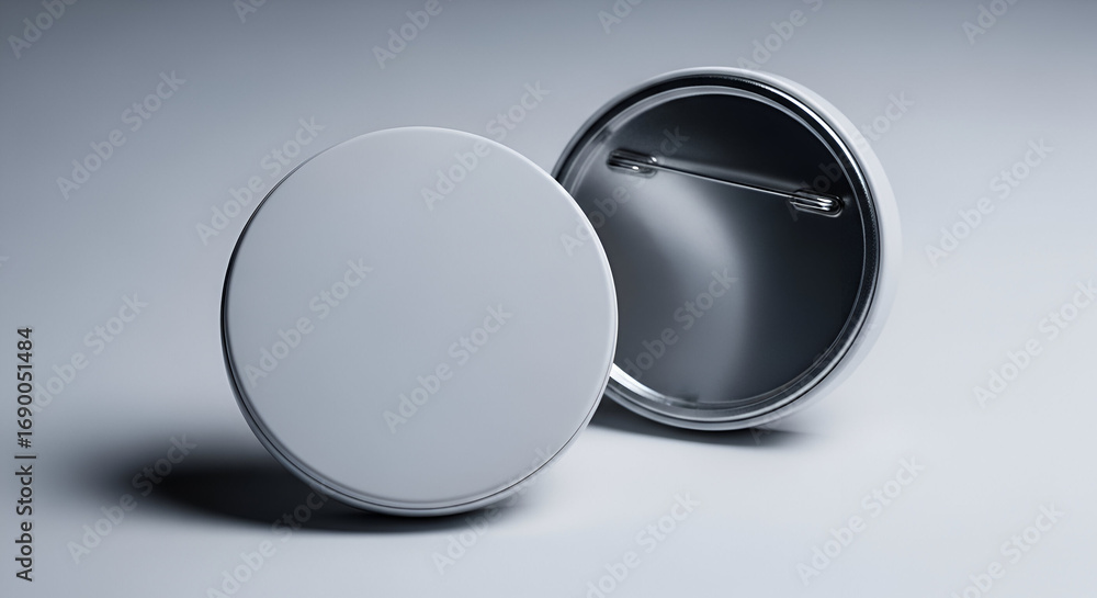 Poster elegant presentation showcasing two blank pin badges on a subtle gradient backdrop for custom design
