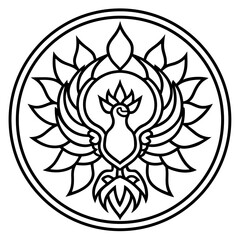 Mystic Phoenix Mandala  Minimalist Line Art Icon Vector
