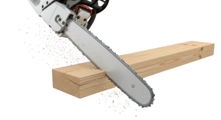 Chainsaw in Action: A close-up shot of a powerful chainsaw cutting through a piece of timber, showcasing the strength and precision of the tool. Capturing the energy and mechanics of woodworking.