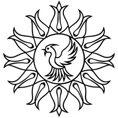 Mystic Phoenix Mandala  Minimalist Line Art Icon Vector