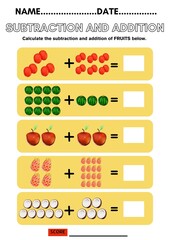 Fruit Addition and Subtraction Worksheet – Fun Math Activity for Kids