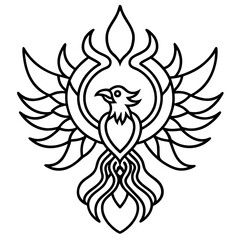 Mystic Phoenix Mandala  Minimalist Line Art Icon Vector