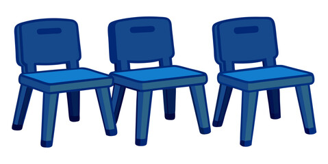 Kids plastic blue chairs simple and unique cartoon style modern empty comfortable stools for baby isolated on white background vector illustration.