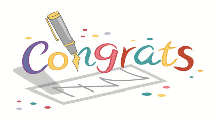 Congratulations card design festive colorful lettering fountain pen writing celebration message achievement graphic success illustration congratulatory note party invitation template greeting card ha.