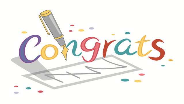 Congratulations card design festive colorful lettering fountain pen writing celebration message achievement graphic success illustration congratulatory note party invitation template greeting card ha.