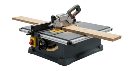 Precision Saw Cutting: A professional-grade table saw, meticulously crafted for precision, bisects a wooden plank with a sharp, circular blade. It's a testament to the power of modern machinery.