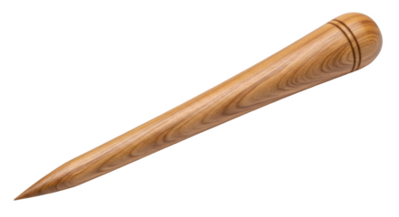 Wooden Awl: A finely crafted wooden awl, expertly sculpted from a light-toned hardwood, showcasing intricate grain patterns and the sharp, pointed tip essential for detailed handiwork.