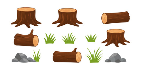 Cartoon forest floor with tree stumps and grass