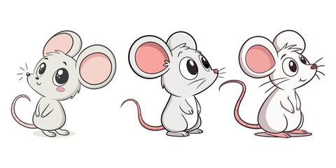 Three cartoon mice posing cutely together smiling