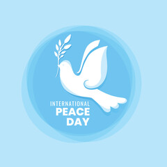abstract international peace day poster with pigeon and olive branch design