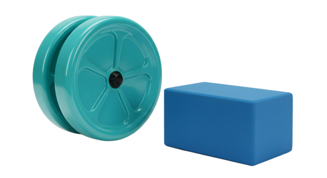 SPORT - Blue ab wheel and exercise block fitness equipment for core strength training and home workout routines