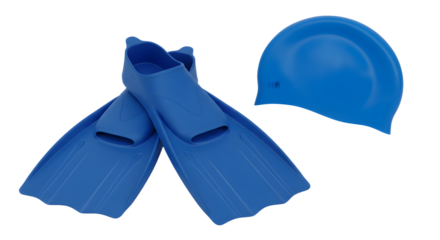 SPORT - Blue swimming fins and cap set for adults, perfect for swimming training and water sports