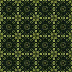 Ornate green seamless pattern featuring floral and geometric designs for backgrounds, seamless pattern, Stock royalty image.